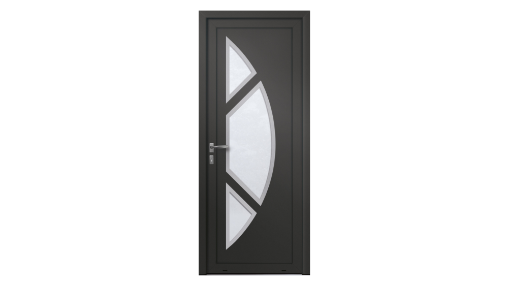 Porte d'entrée aluminium GISORS Porte d'entrée grise avec décor en formes géométriques vitrées